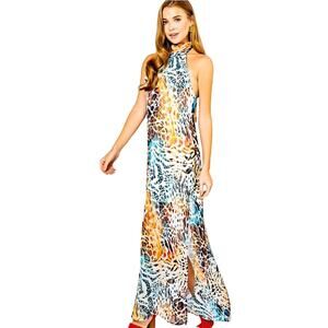 Entro Pink NWT Coconut Boutique Animal Print Colorful‎ Halter Dress Size Large